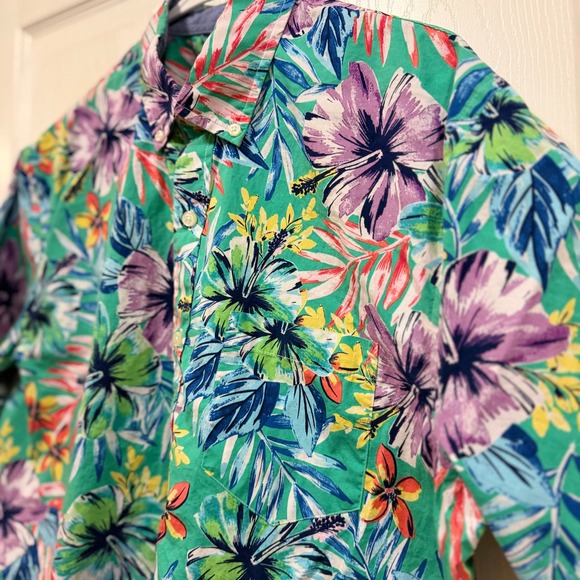Crown Ivy Classic Fit Men's Medium Short Sleeve Button Down Shirt Tropical Print - Picture 2 of 12